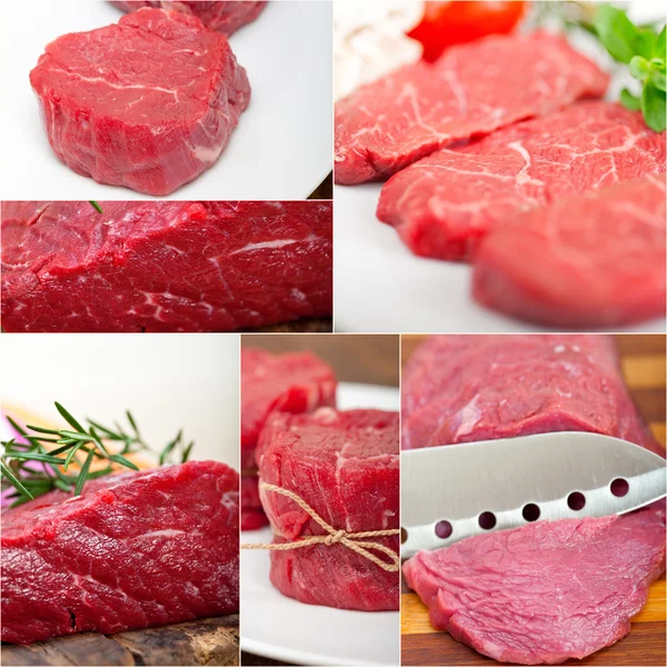 Diversi tagli di carne cruda collage — Foto Stock