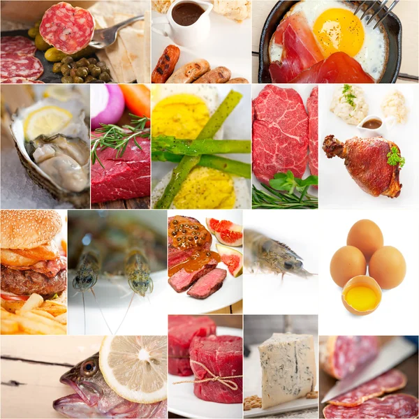 High protein food collection collage — Stock Photo, Image