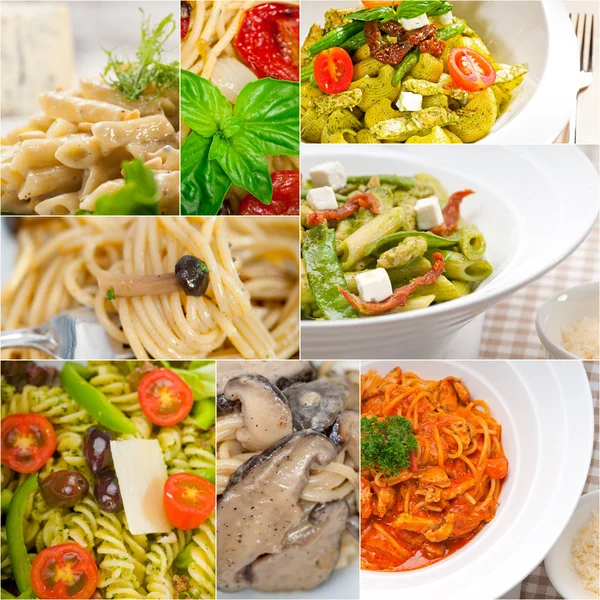 Collection of different type of Italian pasta collage — Stock Photo, Image
