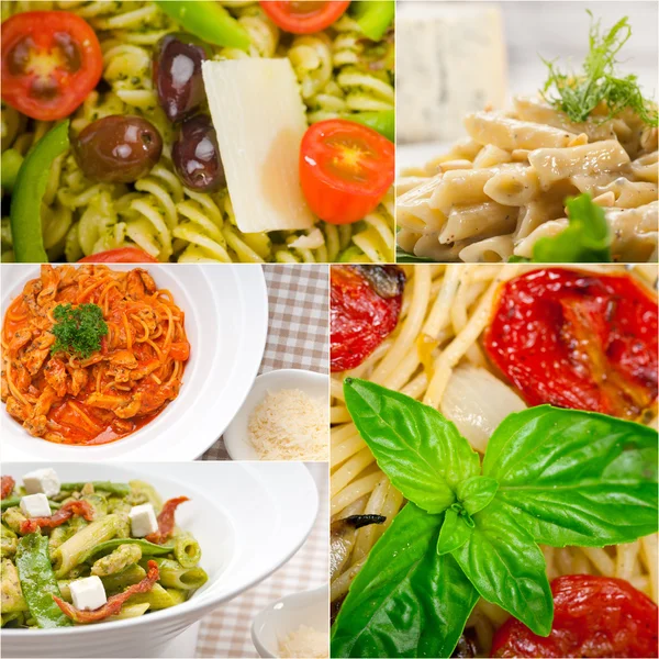 Colección de diferentes tipos de collage de pasta italiana — Foto de Stock