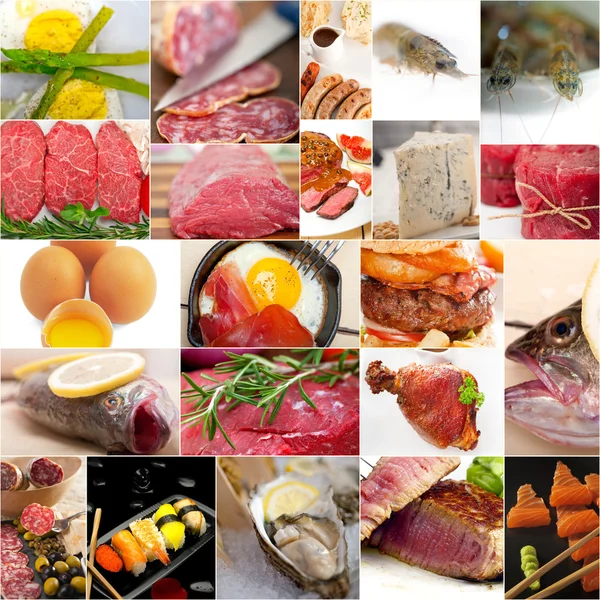 High protein food collection collage — Stock Photo, Image
