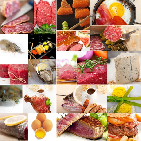 High protein food collection collage — Stock Photo, Image