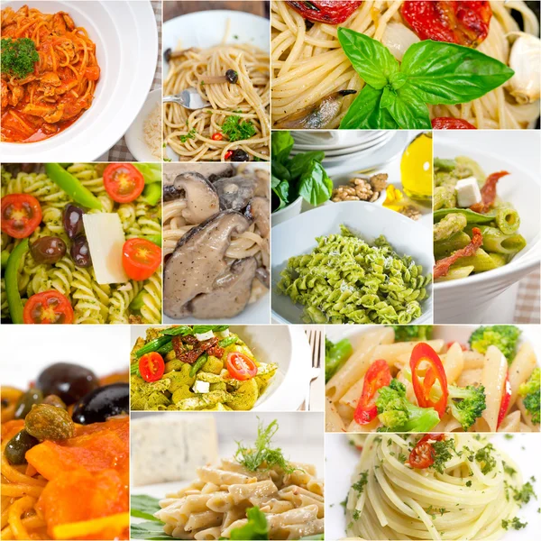 Collectie van het verschillende type van Italiaanse pasta collage — Stockfoto