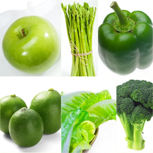 Zelené potraviny zdravé koláž kolekce — Stock fotografie