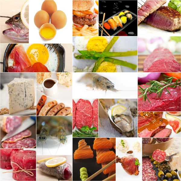 High protein food collection collage — Stock Photo, Image