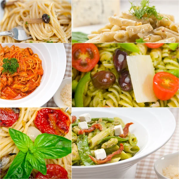 Colección de diferentes tipos de collage de pasta italiana — Foto de Stock