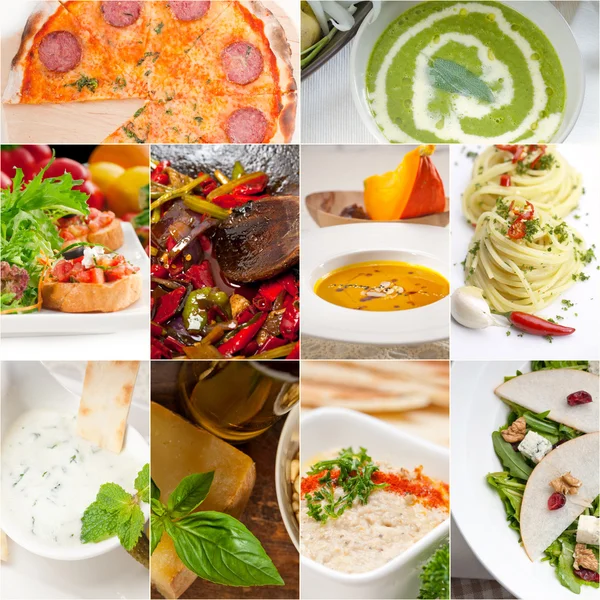 Zdrowe i smaczne włoskie jedzenie kolaż Zdjęcie Stockowe