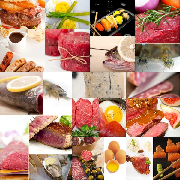 Collage über Nahrungsmittel mit hohem Proteinanteil — Stockfoto