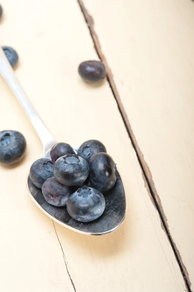 Fresh blueberry on silver spoon — Stock Photo, Image