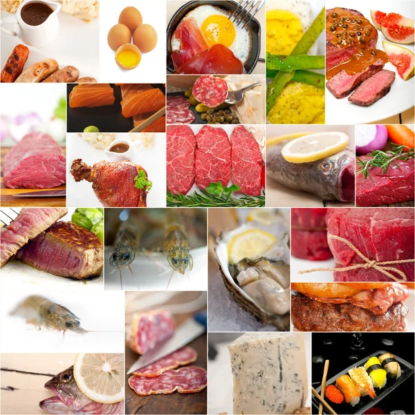 High protein food collection collage — Stock Photo, Image