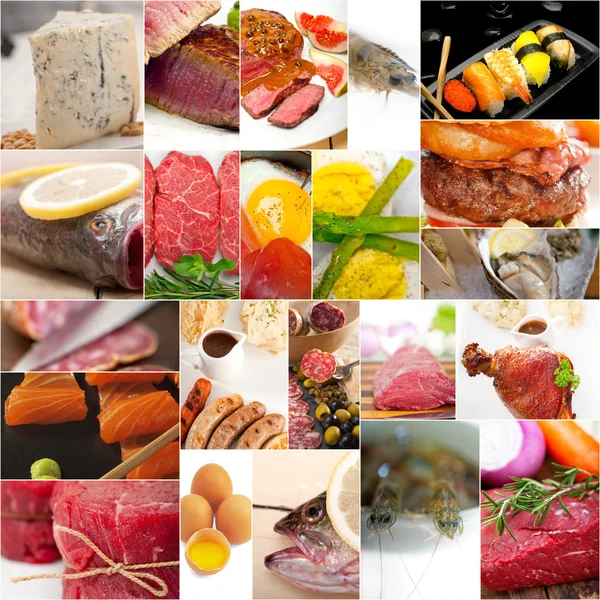 Proteinrik mat samling collage — Stockfoto