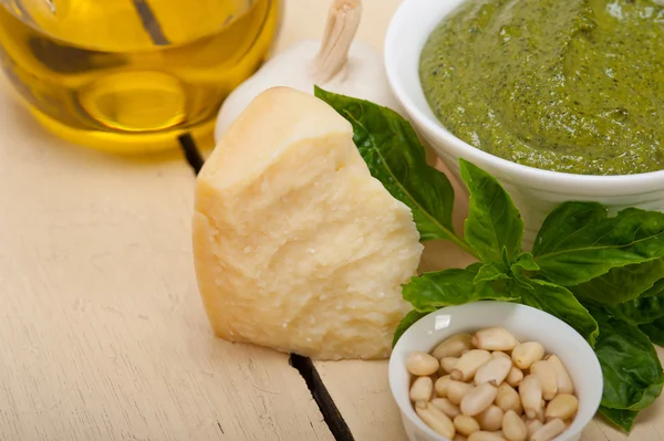 Italian basil pesto sauce ingredients — Stock Photo, Image