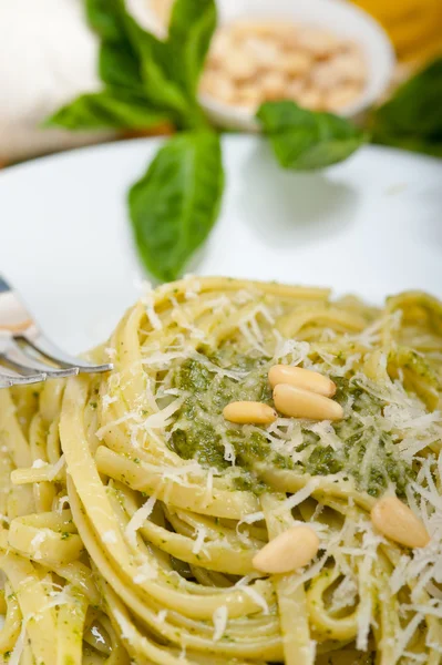 Italian traditional basil pesto pasta ingredients — Stock Photo, Image