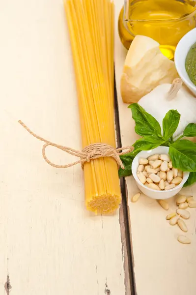 Italian traditional basil pesto pasta ingredients — Stock Photo, Image