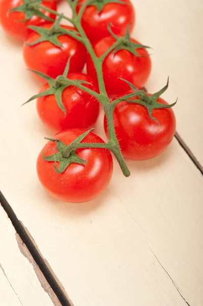 Tomates cerises fraîches sur un cluster — Photo