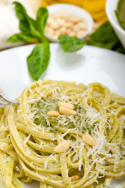 Italian traditional basil pesto pasta ingredients — Stock Photo, Image