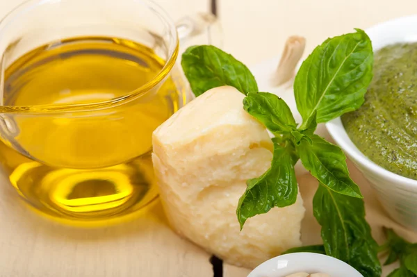 Italian basil pesto sauce ingredients — Stock Photo, Image