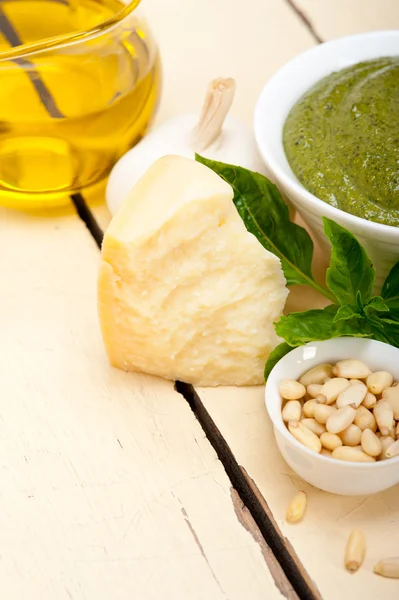 Italian basil pesto sauce ingredients — Stock Photo, Image