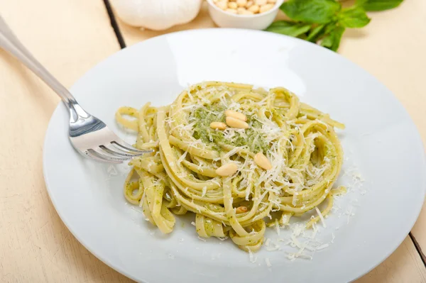 Italian traditional basil pesto pasta ingredients — Stock Photo, Image