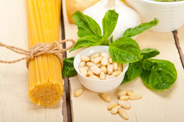 Italian traditional basil pesto pasta ingredients — Stock Photo, Image