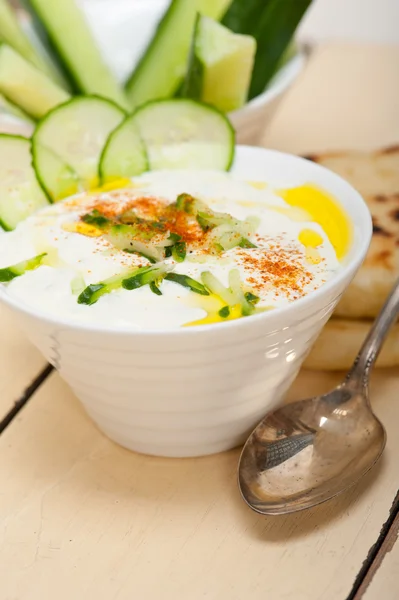 Salade arabe de yaourt de chèvre et de concombre du Moyen-Orient — Photo