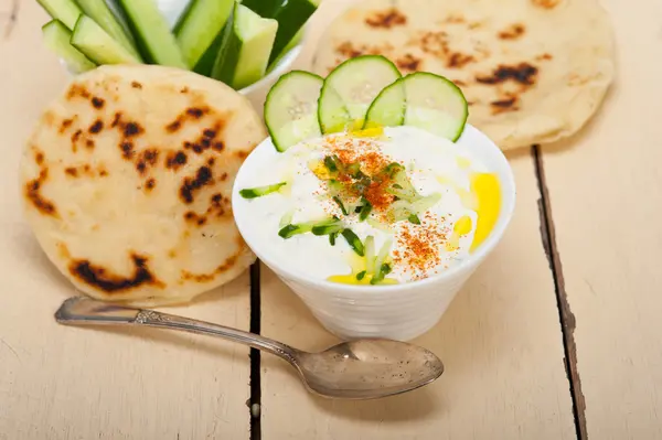 Arab middle east goat yogurt and cucumber salad — Stock Photo, Image