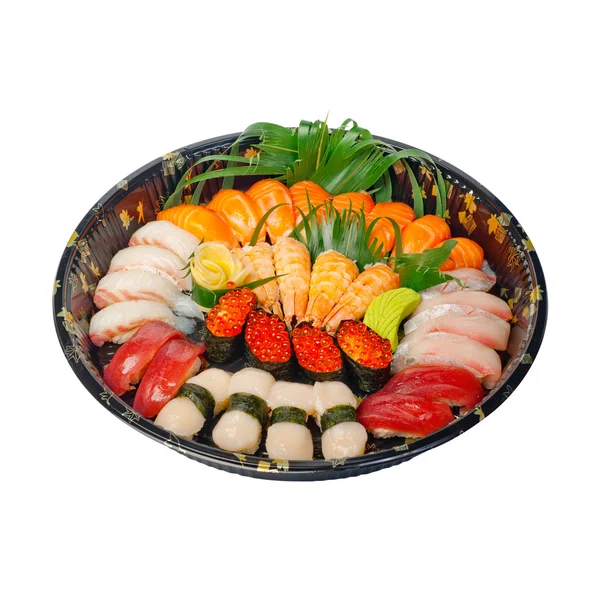 Klaarmaaltijden sushi express op kunststof dienblad — Stockfoto