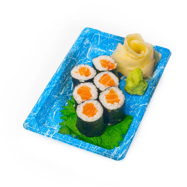 Sushi-Express zum Mitnehmen auf Plastikteller — Stockfoto