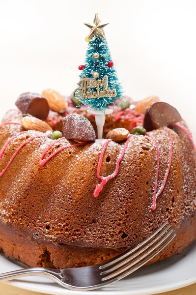 Christmas cake with tree on top — Stock Photo, Image