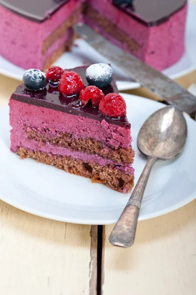 Blueberry and raspberry cake mousse dessert — Stock Photo, Image