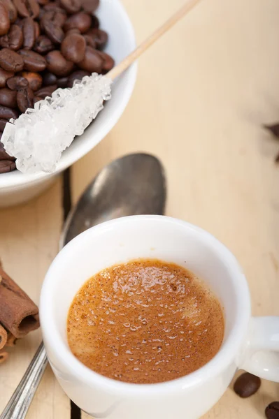 Espresso coffee with sugar and spice — Stock Photo, Image
