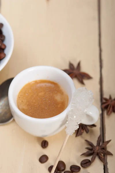 Espresso coffee with sugar and spice — Stock Photo, Image