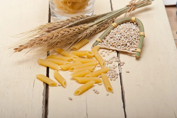 Penne de macarrão italiano com trigo — Fotografia de Stock