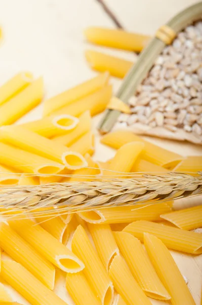 Penne de macarrão italiano com trigo — Fotografia de Stock