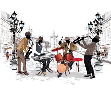 Musicians in the city. clipart