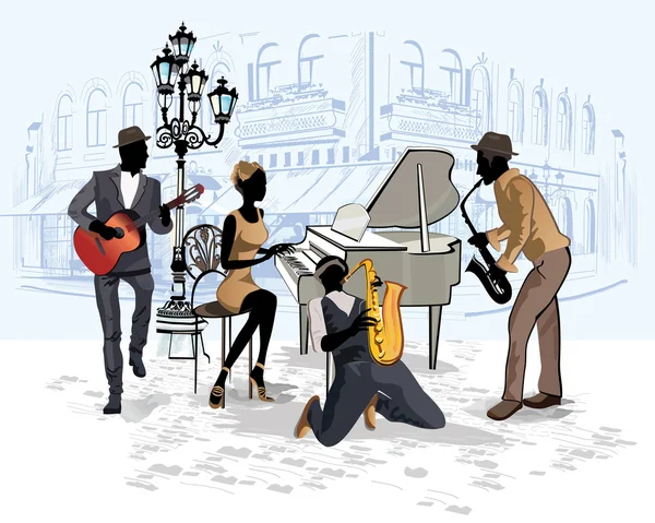 Musiciens dans la ville. — Image vectorielle