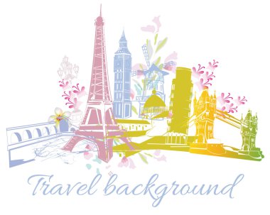 Bir kafe ile Avrupa'nın mekanlara renkli siluetleri.