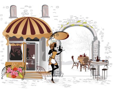 İnsanlar eski şehrin sokakları dizi. 