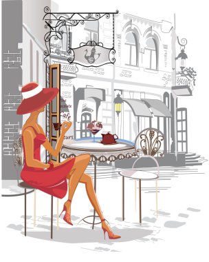 Sokak kafede kız moda.