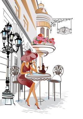 Sokak kafede kız moda.