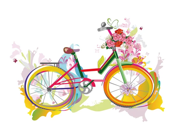 Bicicletta con fiori, schizzi, illustrazione vettoriale . — Vettoriale Stock