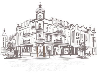 İnsanlar eski şehrin sokakları dizi.