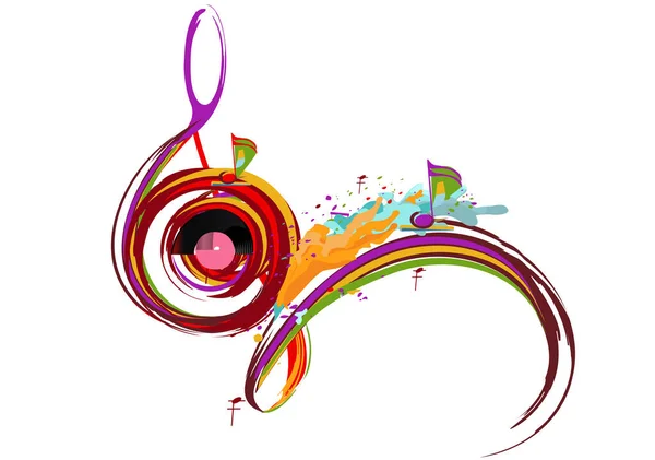 Diseño Musical Abstracto Con Una Clave Agudos Salpicaduras Colores Notas — Vector de stock