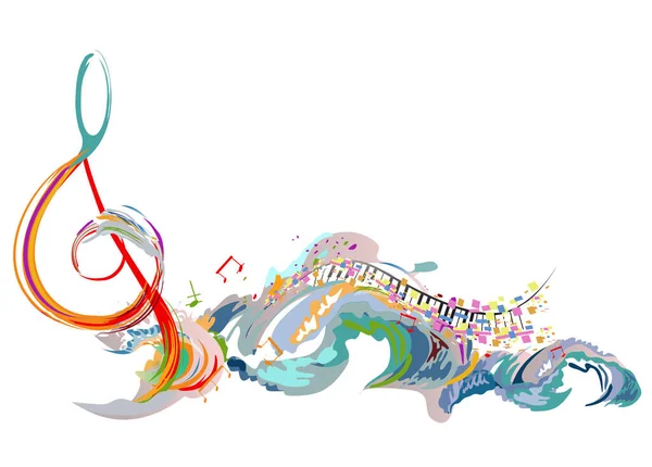 Abstract Musical Design Treble Clef Colorful Splashes Notes Waves Colorful — Stock Vector