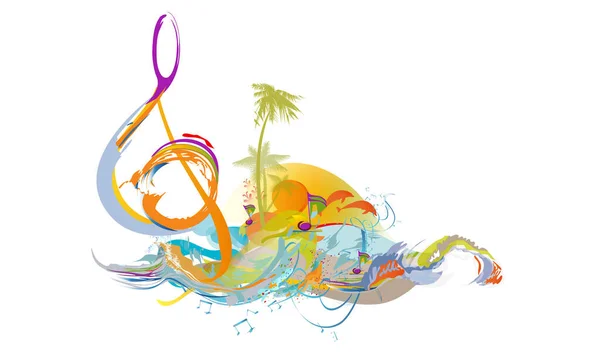 Design Musical Abstrait Avec Clef Aigu Éclaboussures Colorées Notes Vagues — Image vectorielle