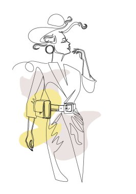 Güzel bir kadının desen ve çiçeklerle süslenmiş soyut bir portresi. El çizimi vektör illüstrasyonu.