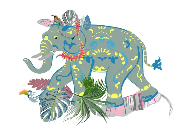 Fondo Floral Con Flores Tropicales Verano Primavera Hojas Palma Elefante — Archivo Imágenes Vectoriales