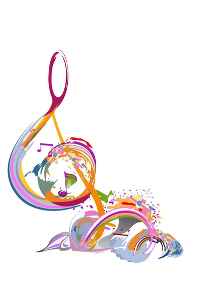 Abstract Musical Design Treble Clef Colorful Splashes Notes Waves Colorful — Stock Vector