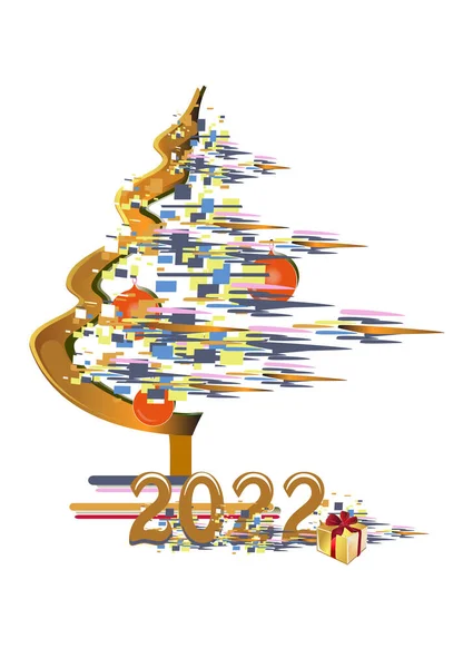 Projeto Cartão Festivo Com Árvore Natal Números 2022 Mosaico Feliz —  Vetores de Stock