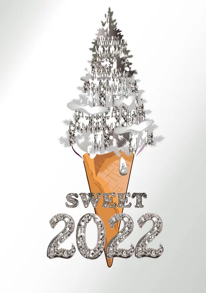Design Cartão Natal Com Árvore Festiva Números 2022 Diamantes Brilhantes —  Vetores de Stock